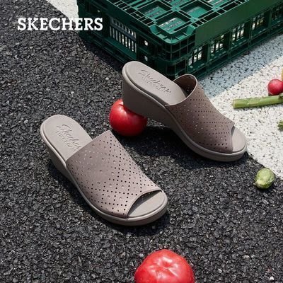100原廠％Skechers斯凱奇2021年夏女子時尚露趾搭帶坡跟涼鞋外穿拖鞋119180