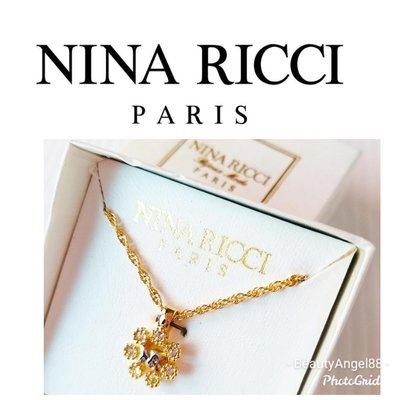 真品 全新法國 Nina Ricci 蓮娜・麗姿 金色花型水鑽墜鍊 鑲鑽頸鍊 項鍊 名牌精品飾品搭配搭手鏈 生日禮物
