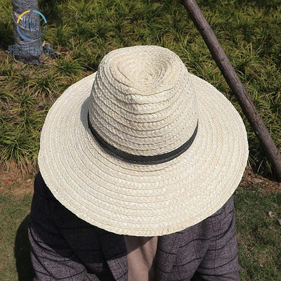 熱銷 供應夏季遮陽草帽男士戶外休閑釣魚防曬太陽帽原色麥桿帽度假禮帽-可開發票