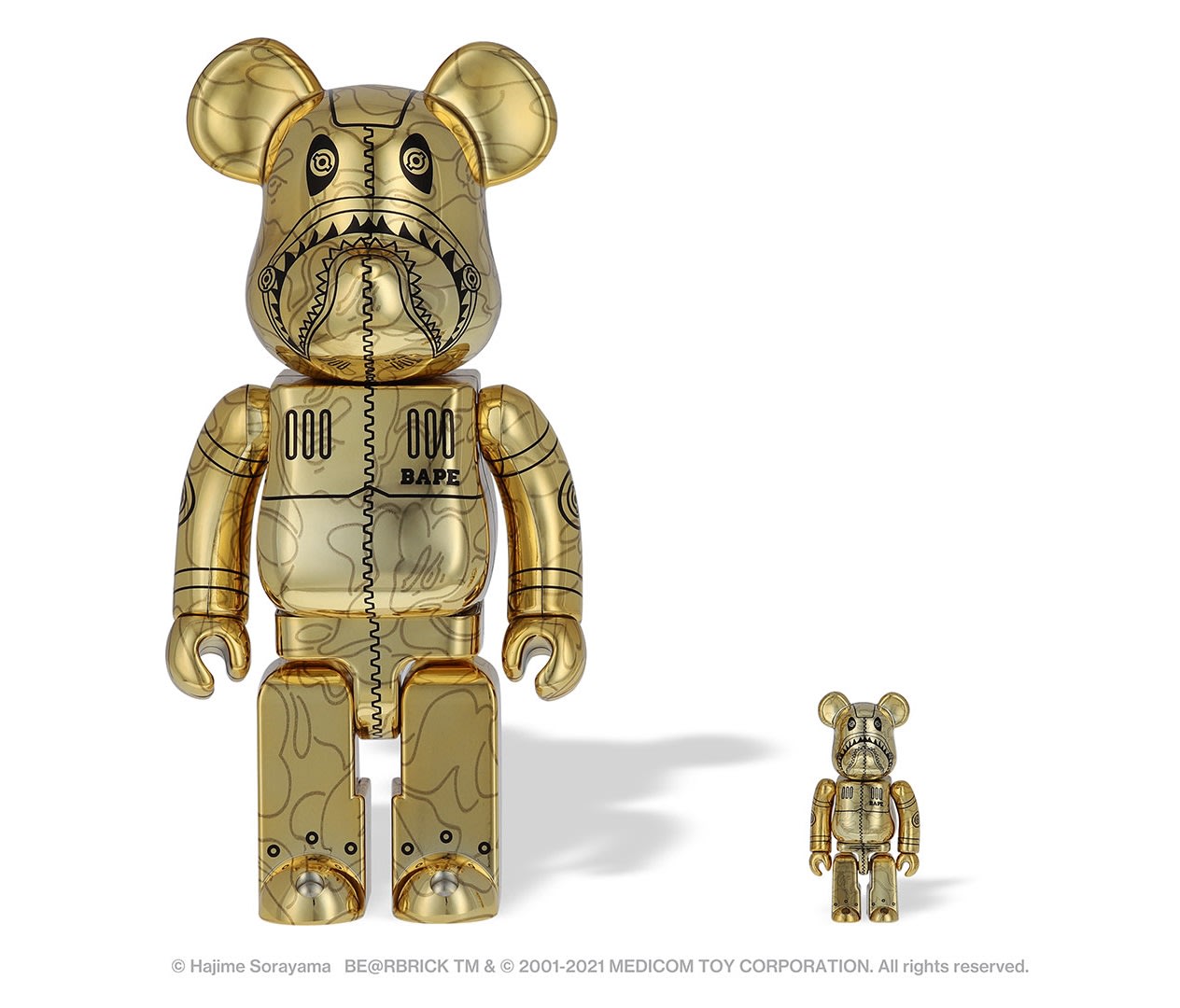 全新Bearbrick 400% + 100% BAPE x 空山基Camo Shark Gold 鯊魚金色