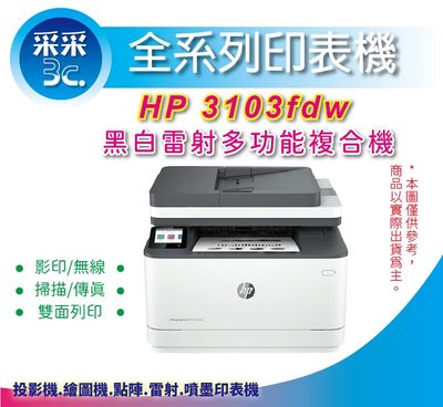【加購碳粉享獨家延長保固】HP LaserJet Pro MFP 3103fdw 黑白傳真事務機/WIFI/自動雙面列印