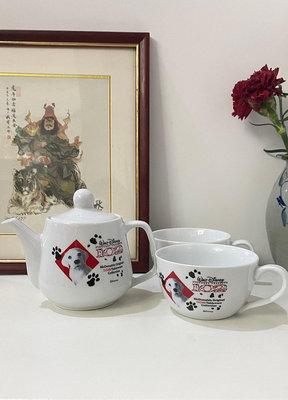 【二手】狗狗畫片一壺兩杯咖啡壺紅茶壺壺承 日本回流 陶瓷 茶杯【微淵古董齋】-943