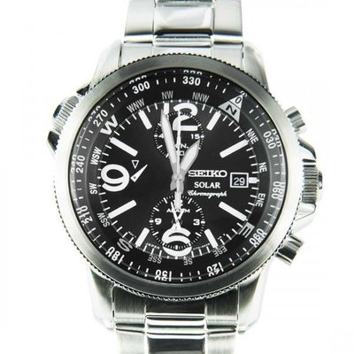 【金台鐘錶】SEIKO 精工SSC075P1 黑面盤 計時碼表 環保光動能 石英錶