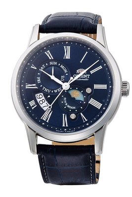 ORIENT 東方錶 SUN&amp;MOON系列 日月相錶 皮帶款 藍色 SAK00005D (免運)