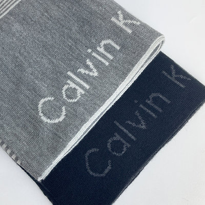 美國百分百【全新真品】Calvin Klein 圍巾CK logo 雙面 雙色 披肩 冬季 黑色 灰色 C746