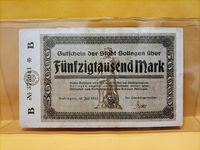 正【德國1923年50000-MARK紙鈔】低面額。