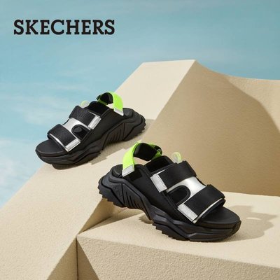 100原廠％Skechers斯凱奇2021年春季新款女子時尚厚底魔術貼運動涼鞋沙灘鞋