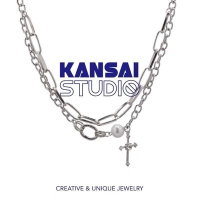 熱銷 KANSAI新款重金屬十字架雙層疊戴拼接項鍊嘻哈冷淡風配飾酷潮飾品-可開發票