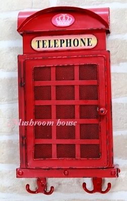 點點蘑菇屋{鑰匙盒}鐵製英國紅色電話亭造型鎖匙盒 KEY BOX 掛飾 壁飾 復古 掛勾