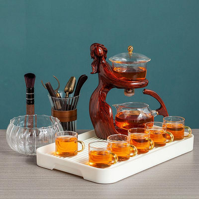 晟窯玻璃自動茶具套裝家用客廳創意侍女懶人沖茶器出水泡茶壺