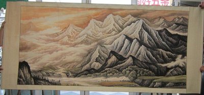 『府城畫廊-手繪國畫』山水畫－右流－120x280－(可加框)－歡迎查看關於我來聯繫－