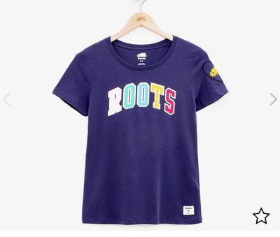 Roots藍紫色Logo字樣T恤 m號