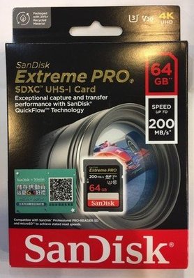 SanDisk Extreme Pro SDXC 64GB 記憶卡 SD 64G UHS-I U3 V30 200MB/s 公司貨 SDSDXXU