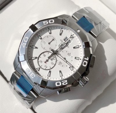 TAG HEUER Aquaracer 白色面錶盤 銀色不鏽鋼錶帶 石英 三眼計時 男士手錶 CAY1111.BA0927 豪雅 競潜 300M
