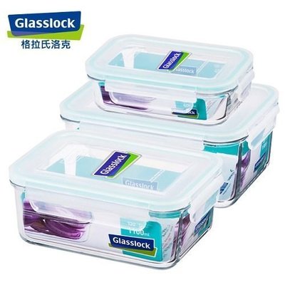 《享購天堂》Glasslock強化玻璃微波保鮮盒三件組 100%韓國生產禮盒包裝 便當盒 防水密封盒 收納盒