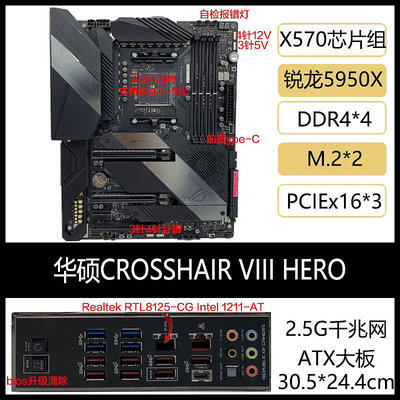 爆款*華碩 CROSSHAIR VIII DARK HERO FORMULA 主板X570玩家國度C8DH F-特價