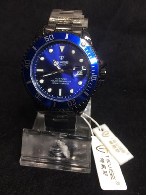 【小川堂】特威斯 TEVISE  寶藍 水鬼 手錶 潛水錶 機械錶 裸空機芯 加錶冠直徑46.3mm