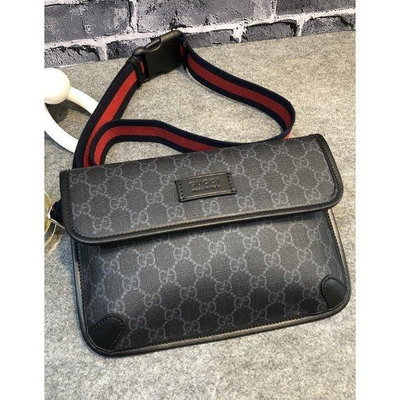 叮噹精品 GUCCI Supreme 黑灰色 GG LOGO 腰包 側背包 598113 K5RLN 1095