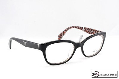 【mi727久必大眼鏡】義大利米蘭 惡魔時尚 PRADA VPR20P-A 彩繪菱紋 光學膠框眼鏡(黑)