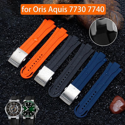 Oris Aquis 矽膠錶帶 7730 7740 錶帶 24x12mm 男士潛水橡膠手鍊防水防塵運動腕帶帶折疊扣