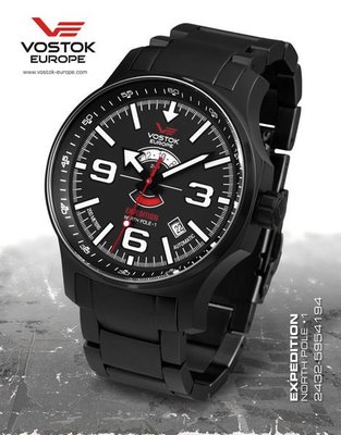 ((( 格列布 ))) Vostok-Europe  * 北極探險隊用錶 ( 94 ) 黑殼面鋼帶