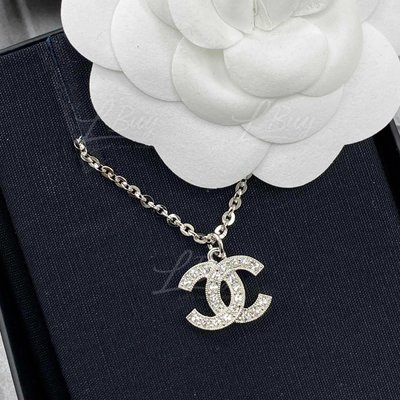【翰貝格名牌館】全新真品 Chanel 經典 銀色 雙C 水鑽 兩段式 頸鍊 項鍊 AB7721
