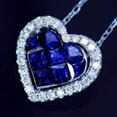 海洋之星Tiffany款心型天然藍寶石18K白金鑽石項鍊