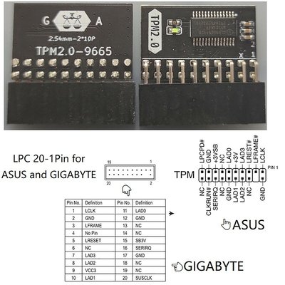 替換 TPM2.0模塊 TPM GA 20-1針 2*10P安全模塊 適用於 技嘉華碩平臺保護模塊win11
