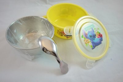 正版 迪士尼 史迪奇 #304不鏽鋼 雙耳 隔熱碗 1入組（附#304湯匙+蓋） 兒童碗 學習碗 幼稚園碗 不銹鋼碗