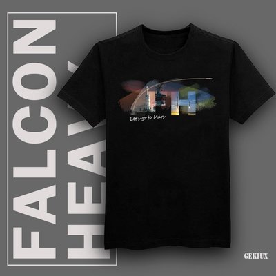 呱啦呱啦代購 夏季短袖男 SpaceX獵鷹重型火箭Falcon Heavy太空創意極客全棉短袖T恤男衣服
