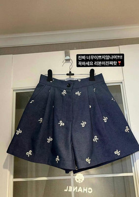 kini 韓國連線【預購款】繡蝶結造型打折短褲     24CW#G0373