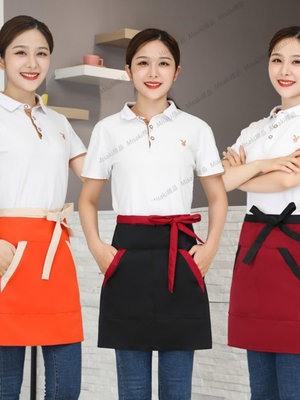 服務員男女半身短款黑色小圍裙酒店飯店西餐廳咖啡廳廚房廚師圍裙-Misaki精品