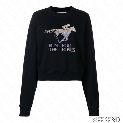 【WEEKEND】 OFF WHITE Run for the Roses 貼鑽 馬 長袖 衛衣 上衣 黑色 18秋冬