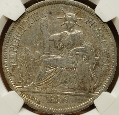 【鑑定幣】【保真】NGC XF 法屬安南 印度支那 1886年 加重 27.215克 貿易銀 壹圓 坐洋 座洋 美包漿 值得收藏