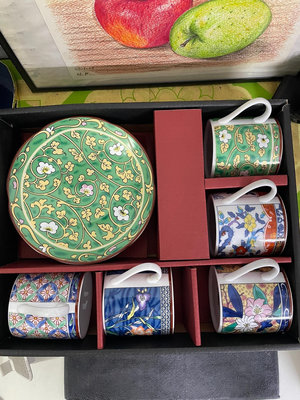 日本中古 伊萬里彩繪工五色五客咖啡杯四個碟，少了一碟，彩字13994