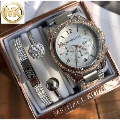 二手全新實拍 Michael Kors MK手錶手環三件套裝女士手錶時尚三眼復古鑲鑽女錶MK5459 附送調表器
