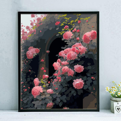 花卉DIY數字油畫簡單手繪填充填色油彩畫高級感丙烯裝飾畫 木槿花