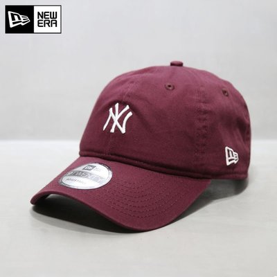 現貨優選#NewEra帽子韓國代購紐亦華MLB棒球帽軟頂中標NY洋基隊鴨舌帽酒紅簡約