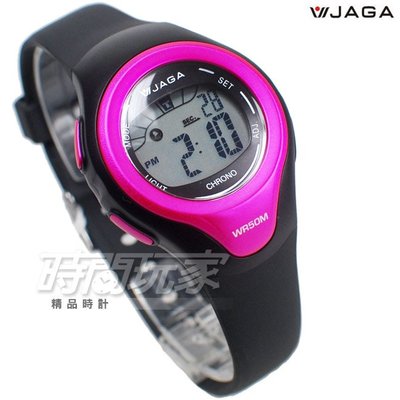JAGA 捷卡 小巧可愛 多功能時尚電子錶 女錶 學生錶 計時碼錶 鬧鈴 橡膠錶帶 M1067-AG(黑粉)【時間玩家】