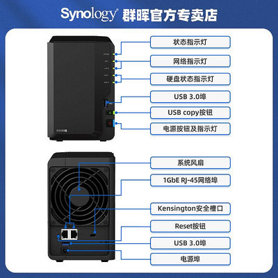 Synology群暉NAS主機DS220+家用網絡存儲器主機私有云伺服器DS218+升級2盤位硬碟辦公個人云局域網共享盤群輝