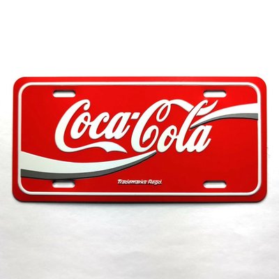 《NATE》企業商標收藏 早期全新【㊣可口可樂Coca Cola 金屬鋁質迷你小車牌】附磁鐵,可當冰箱留言貼