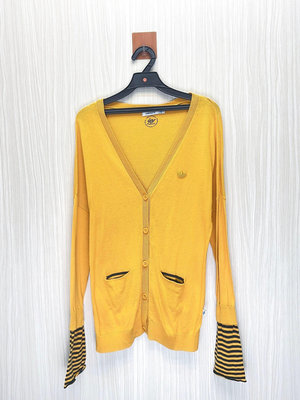 Adidas 愛迪達 黃色條紋小Logo針織純棉外套