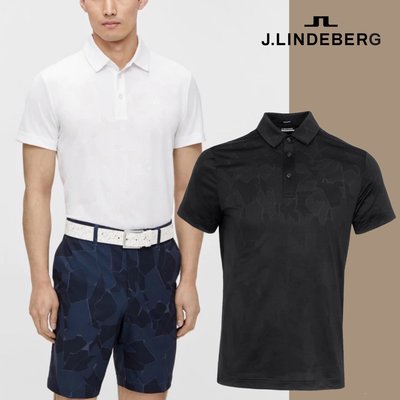 【貓掌村GOLF】J.Lindeberg 男款高爾夫迷彩緹花 短袖polo衫 黑白色