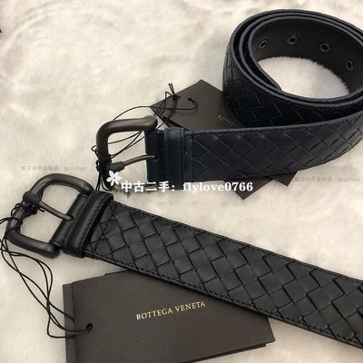 中古二手Bottega Veneta BV 黑色/深藍色/灰色 牛皮編織皮帶 寬度-4cm/3.5cm