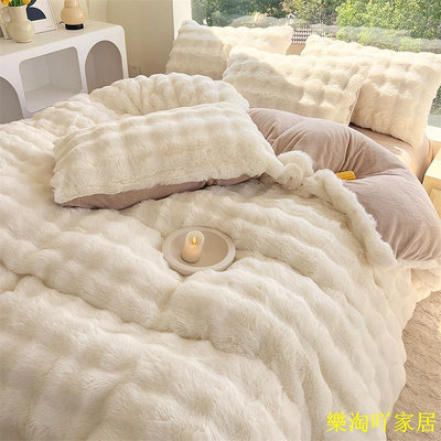 大泡泡兔毛床包組 冬季保暖法蘭絨床單 床罩 單人 雙人 加大床包四件組 被單 暖絨床組 抗靜電