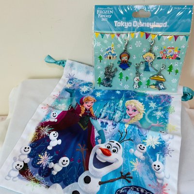 《現貨》Coco馬日本代購~東京海洋迪士尼 樂園限定 冰雪奇緣 艾莎安娜雪寶  束口袋 收納袋 化妝包 兩面圖案不一樣!