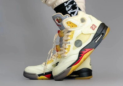【正品】Air Jordan 5 X Off-White AJ5 白蟬翼運動籃球鞋 DH8565-100男鞋[上井正品折扣店]