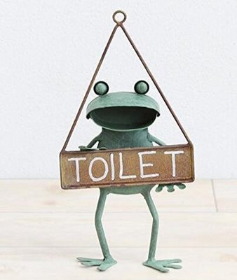 日本進口 馬口鐵青蛙造型廁所門牌 TOILET掛牌 化妝室門口招牌復古創意門牌裝飾 2463A
