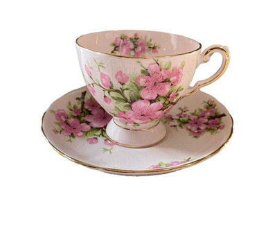 英國骨瓷tuscan粉瓷桃花咖啡杯杯盤