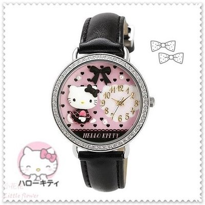 ♥小花花日本精品♥ Hello Kitty 臉頭立體造型圖邊框水鑽百搭圓形精緻時尚手錶/皮製手錶